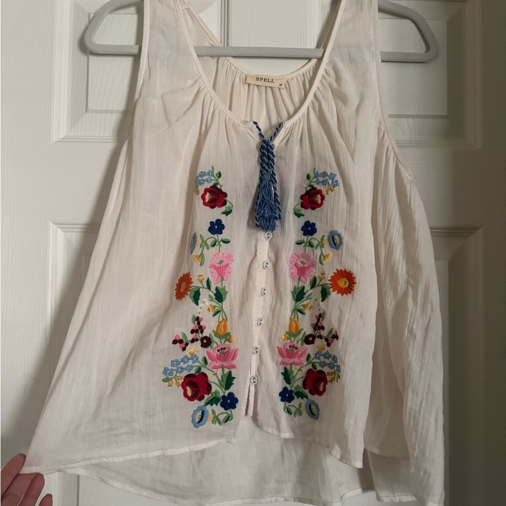 Spell Women's Floral Embroidered Cream Blouse